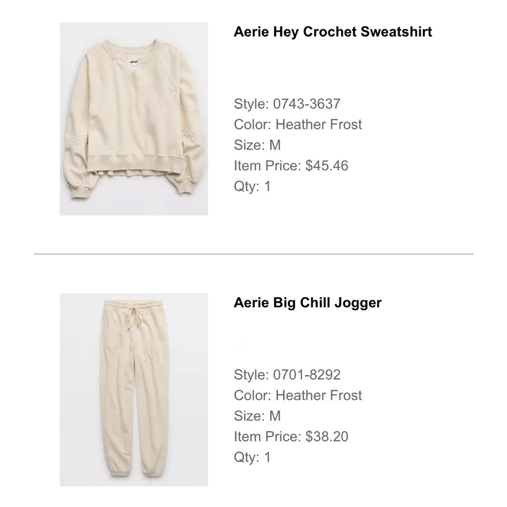 Aerie Heather Frost Hey Crochet Sweatshirt and Jogger Set, Size M